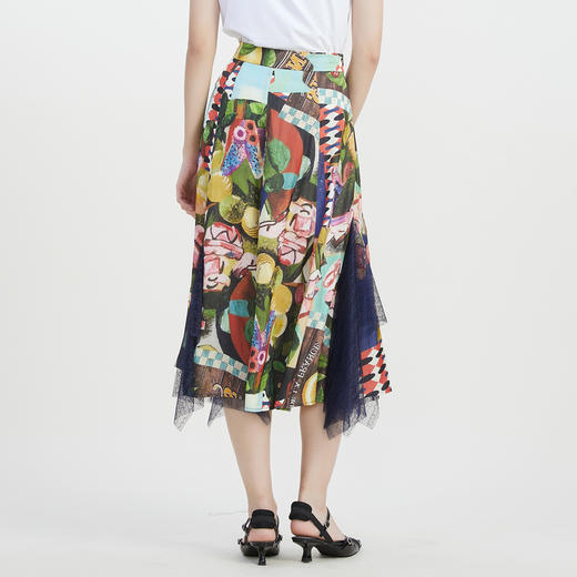 谜底花色半身裙2023夏款复古不规则下摆拼接蕾丝包臀裙232MB0681 商品图2