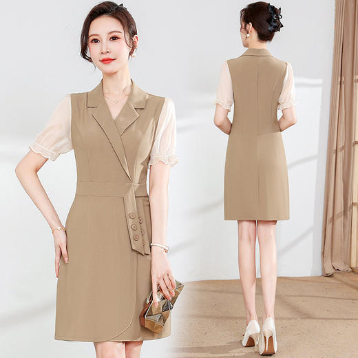 宽松休闲，西装领中长款连衣裙夏季新款短袖裙纯色连衣裙QYM-XY-23Q18-Y 商品图2