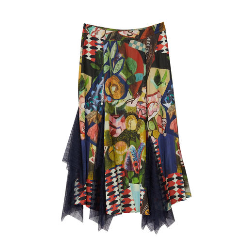 谜底花色半身裙2023夏款复古不规则下摆拼接蕾丝包臀裙232MB0681 商品图4