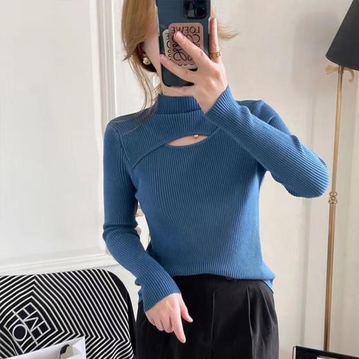 半高领打底衫女秋冬2022新款镂空设计感小众高级中领毛衣针织上衣 商品图11