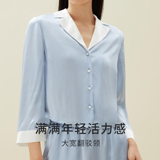 金三塔100%桑蚕丝时尚撞色可外穿真丝睡衣家居服女春夏珍珠扣套装  YSFDB203 商品图3