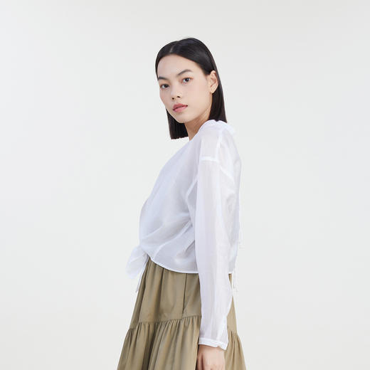 谜底薄款衬衫长袖女2023夏新款H型后背系带纯色衬衣防晒232MC0602 商品图1