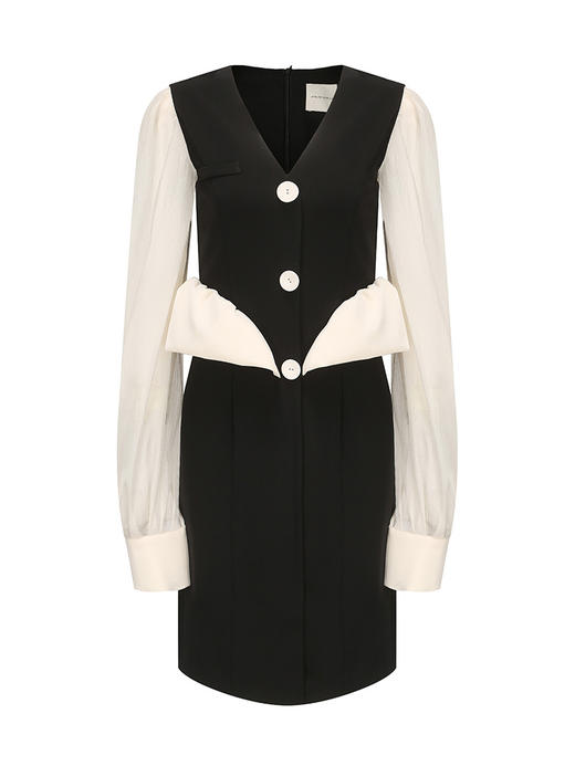 【雾中铃兰】弧形花苞设计高腰长袖连衣裙/23000044 商品图4