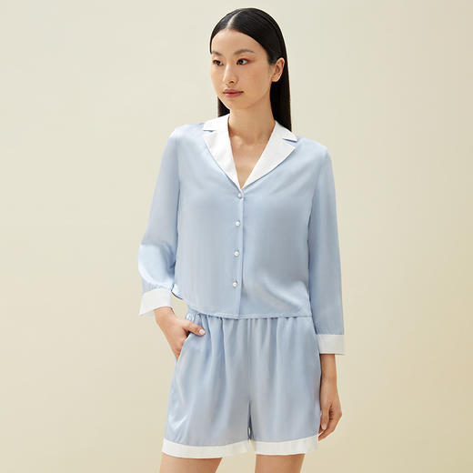 金三塔100%桑蚕丝时尚撞色可外穿真丝睡衣家居服女春夏珍珠扣套装  YSFDB203 商品图1