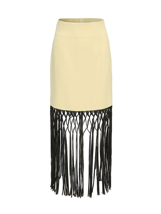 【夏日捕梦网】重工流苏编织环保皮拼接撞色高腰半裙/2300022B 商品图4