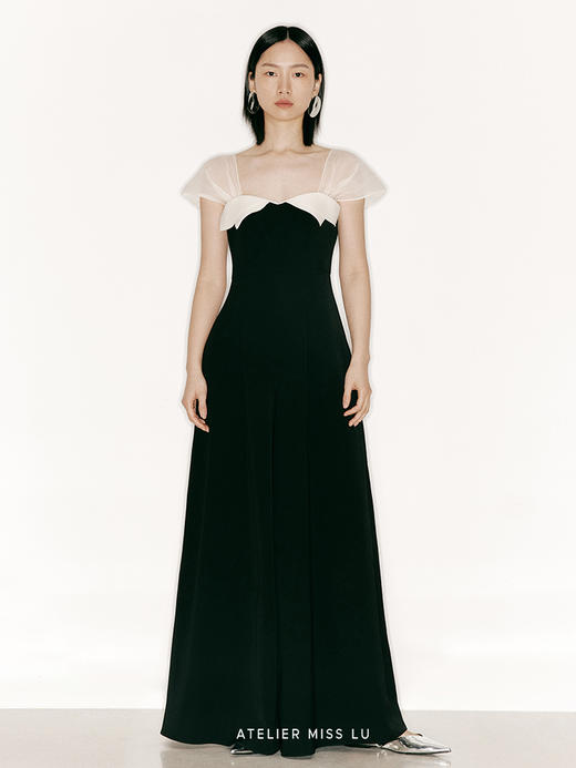 【日光】胸口层次裁片撞色拼接纱袖阔腿连体裤/23000005 商品图0