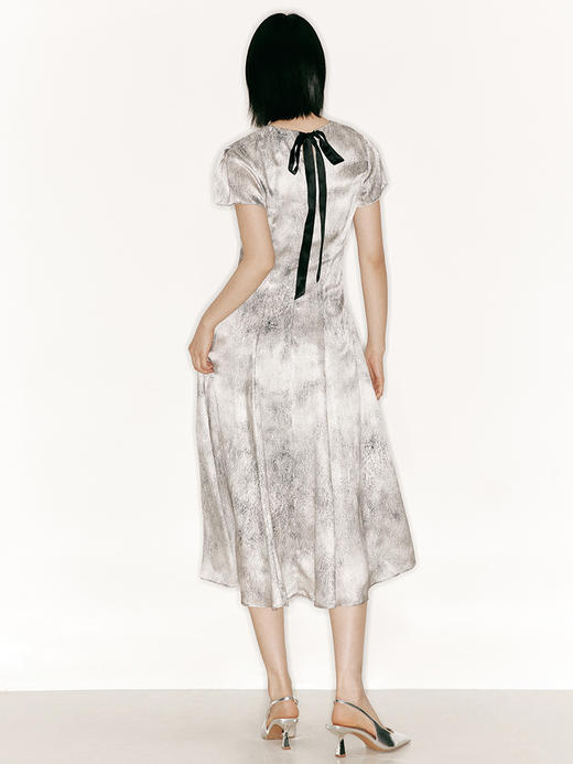 【水墨花园】品牌定制桑蚕丝印花廓形袖大摆斜裁连衣裙/23000039A 商品图1