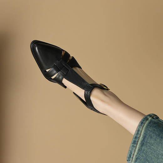 休闲舒适，复古纯色真皮低跟凉鞋DP-A9011 商品图5