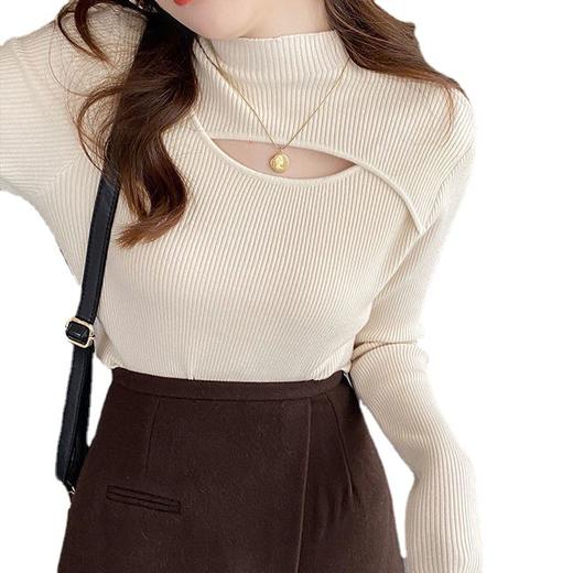 半高领打底衫女秋冬2022新款镂空设计感小众高级中领毛衣针织上衣 商品图4