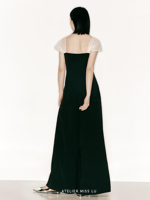 【日光】胸口层次裁片撞色拼接纱袖阔腿连体裤/23000005 商品图3