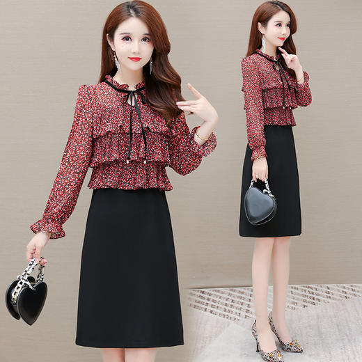 新款妈妈印花时尚假两件包臀连衣裙YSM-16167 商品图2