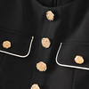通勤气质，赫本风小香黑色贴布口袋撞色金属扣假两件连衣裙WLZD-2303906 商品缩略图2