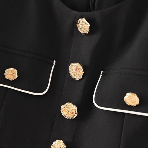 通勤气质，赫本风小香黑色贴布口袋撞色金属扣假两件连衣裙WLZD-2303906 商品图2