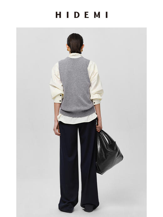 HIDEMI 流苏提花剪刀领拼接奶油白廓形衬衫 商品图5