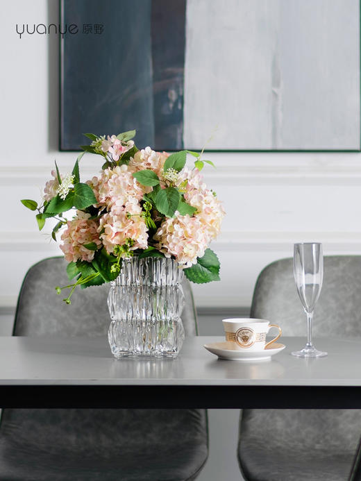 高品质绣球花仿真花束高档客厅茶几餐厅桌酒店摆花假花玻璃摆设件 商品图2