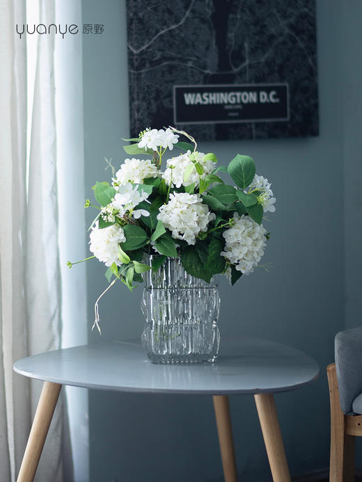 高品质绣球花仿真花束高档客厅茶几餐厅桌酒店摆花假花玻璃摆设件 商品图0