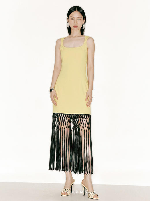 【罗织】重工流苏编织下摆沙漏方领撞色连衣裙/23000041B 商品图0