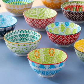 【亚马逊供波西米亚风格釉下多彩餐具组合】波西米亚风格，内外盖彩，手工绘制。 盲盒发货给你的生活多一点惊喜。