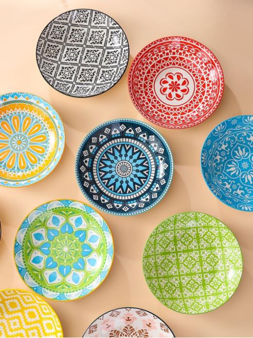 【亚马逊供波西米亚风格釉下多彩餐具组合】波西米亚风格，内外盖彩，手工绘制。 盲盒发货给你的生活多一点惊喜。 商品图5