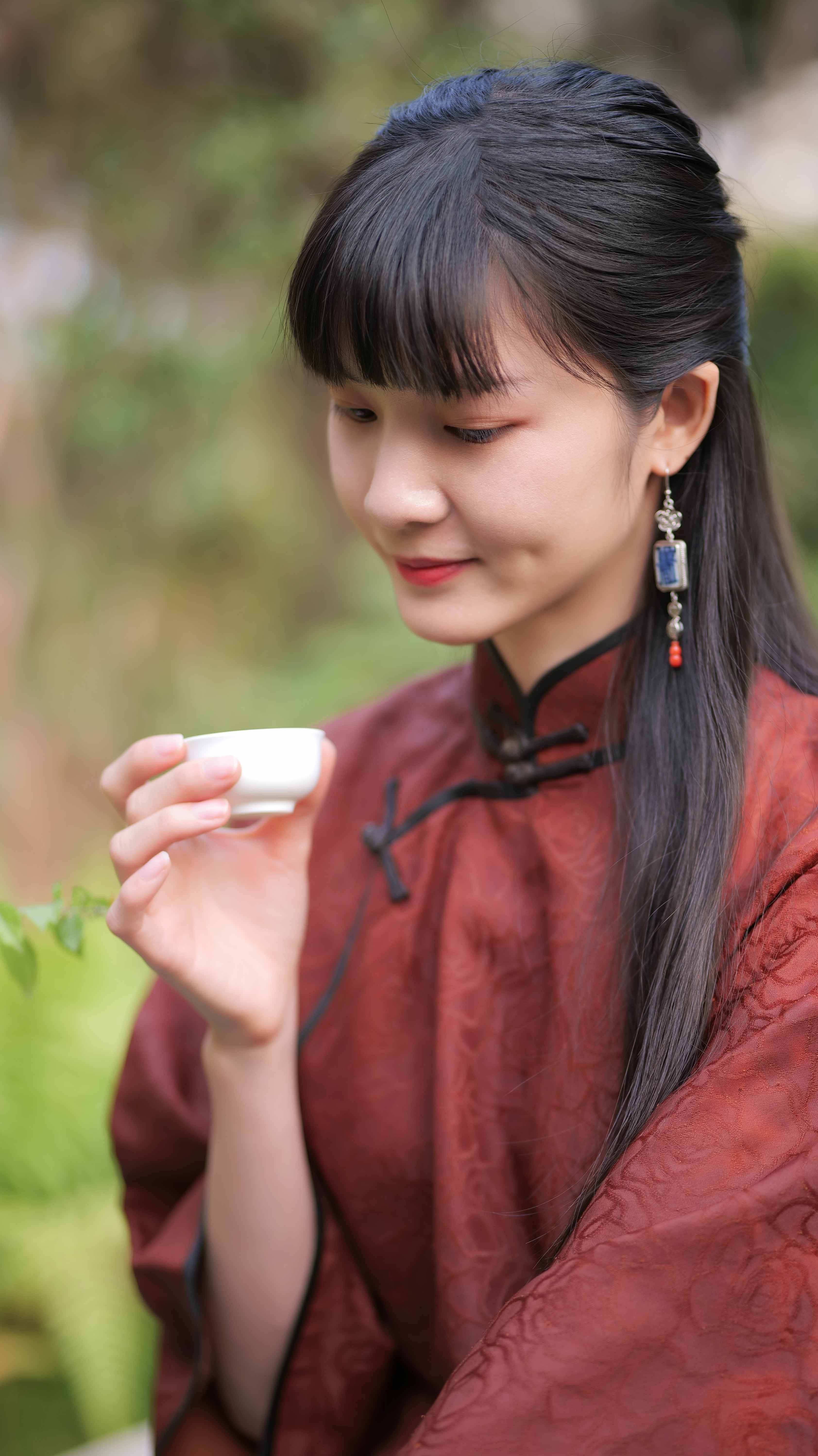 漫物记大玫瑰红云纱立领斜襟上衣XYS-w104