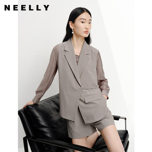 NEELLY纳俪新款时尚套装微透视衬衫拼接西装外套女百搭阔腿短裤潮N23041Z01017 商品图3