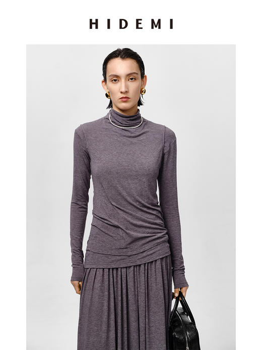 HIDEMI 【董生活同款】云朵系列亲肤柔软薄针织软糯三件套 背心/长袖上衣/百褶半身裙 灰色/巧克力色 商品图3