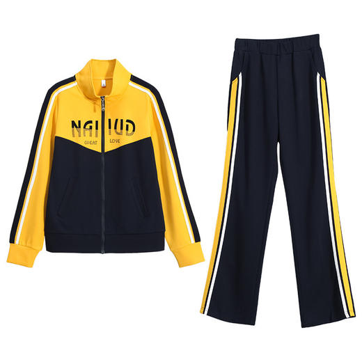 SP67-6233运动套装女春秋季2023年新款时尚拼色开衫休闲两件套微喇叭阔腿裤 商品图4