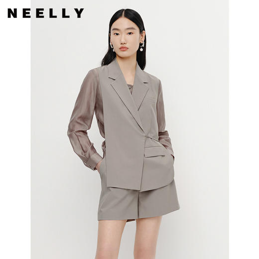 NEELLY纳俪新款时尚套装微透视衬衫拼接西装外套女百搭阔腿短裤潮N23041Z01017 商品图0