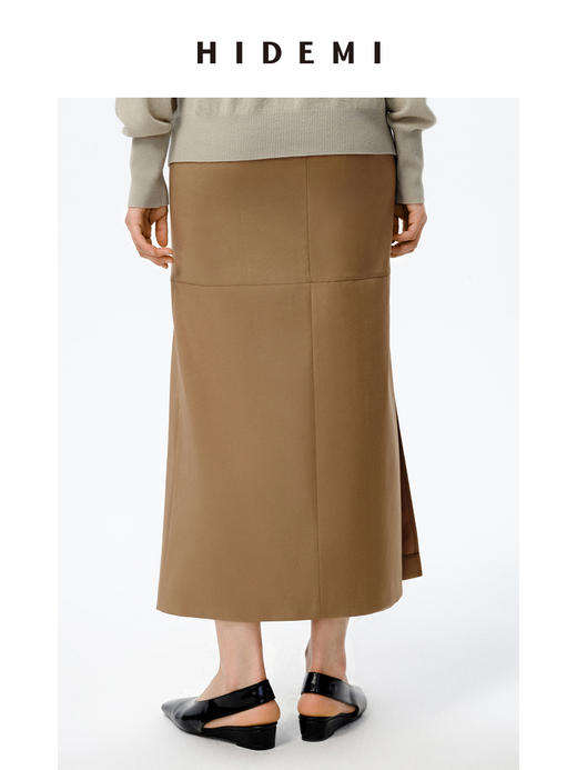 HIDEMI 工装感极简显瘦开衩半身裙 卡其色/碳灰色 商品图12