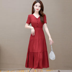 简约长款时尚拼接，过膝A字裙气质连衣裙QYM-SLA216-L