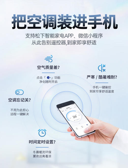 8月内购松下3匹新一级能效变频冷暖圆柱柜机 20倍纳诺怡净化空气 自清洁客厅立式空调 EJ27FS10N白绿色 商品图4