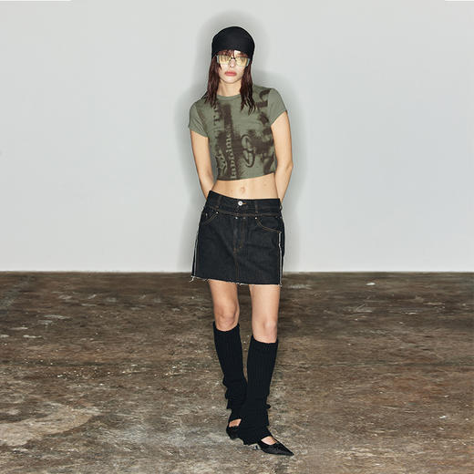 NUTH“帧古早”｜黑色牛仔短裙破坏设计感半身裙 商品图2