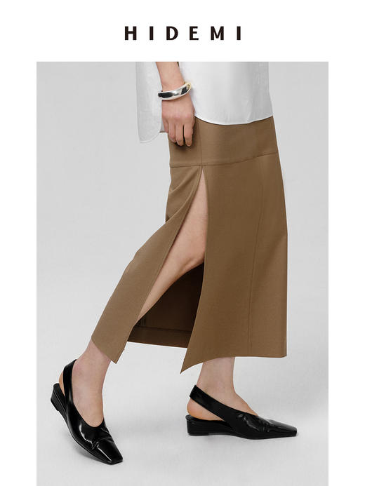 HIDEMI 工装感极简显瘦开衩半身裙 卡其色/碳灰色 商品图7