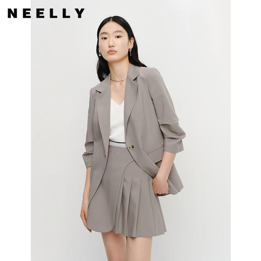 NEELLY纳俪商场同款一粒扣西装外套女简约百搭七分袖上衣气质时尚N23041C01012 商品图2