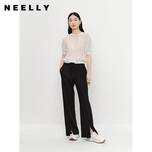 NEELLY纳俪商场同款夏季新款短袖针织衫女套头连帽短款上衣薄款N23041A01006 商品图1