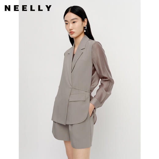 NEELLY纳俪新款时尚套装微透视衬衫拼接西装外套女百搭阔腿短裤潮N23041Z01017 商品图2