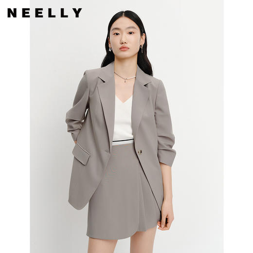 NEELLY纳俪商场同款一粒扣西装外套女简约百搭七分袖上衣气质时尚N23041C01012 商品图3