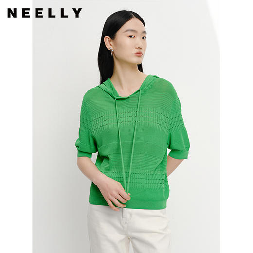 NEELLY纳俪商场同款夏季新款短袖针织衫女套头连帽短款上衣薄款N23041A01006 商品图3