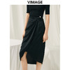 VIMAGE纬漫纪夏季新品高腰纯色显瘦设计小众褶皱半裙V1906528 商品缩略图5