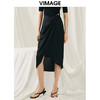 VIMAGE纬漫纪夏季新品高腰纯色显瘦设计小众褶皱半裙V1906528 商品缩略图0