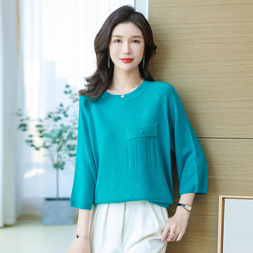 七分袖慵懒风上衣，薄款冰丝针织衫CC-103-52372 商品图0