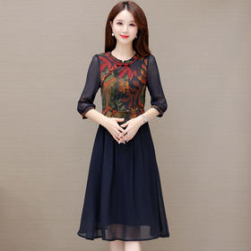 时尚圆领七分袖，气质休闲连衣裙QYM-K508-L