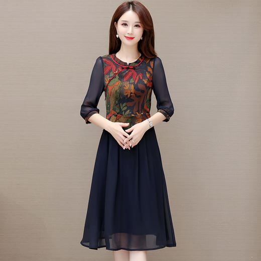 时尚圆领七分袖，气质休闲连衣裙QYM-K508-L 商品图0