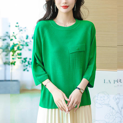 七分袖慵懒风上衣，薄款冰丝针织衫CC-103-52372 商品图7