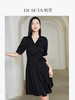 玳莎V领真丝小黑裙2023年夏季新款收腰优雅系带设计感中长款裙子  DB35101 商品缩略图0