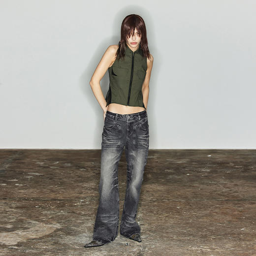 NUTH“雅痞视角”｜绿色工装马甲背心外穿显瘦无袖短款上衣 商品图3