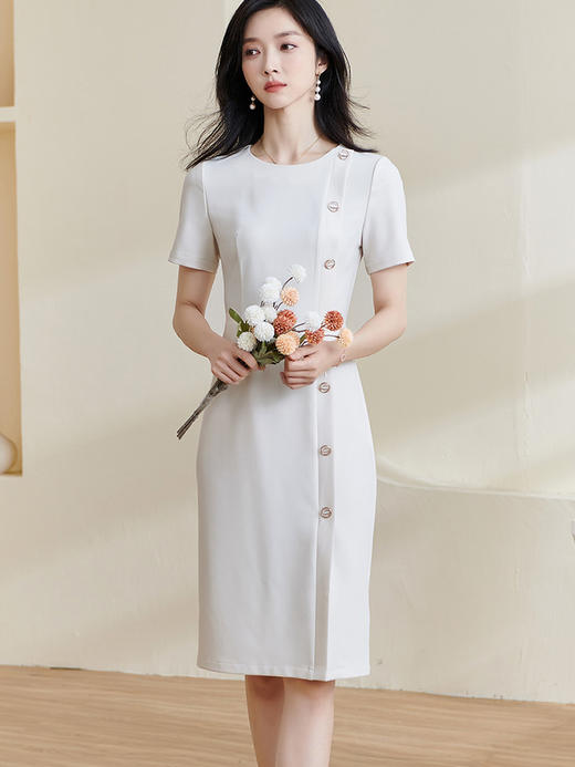 米思阳2025夏季新款气质通勤高级混纺短袖连衣裙遮肉显瘦中长裙子0958 商品图2