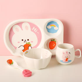 【好物推荐】可爱兔子儿童餐盘一人份杯碗创意分格盘早餐盘