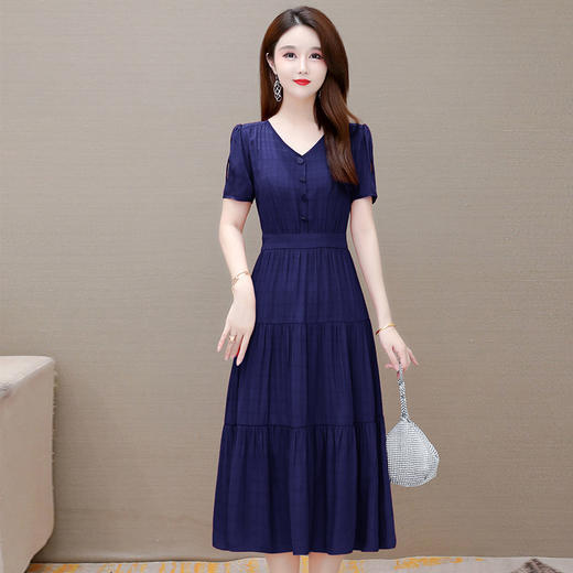 简约长款时尚拼接，过膝A字裙气质连衣裙QYM-SLA216-L 商品图1