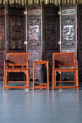 红桥红  家具严选  缅甸花梨（大果紫檀）【螭龙纹 玫瑰椅 三件套】